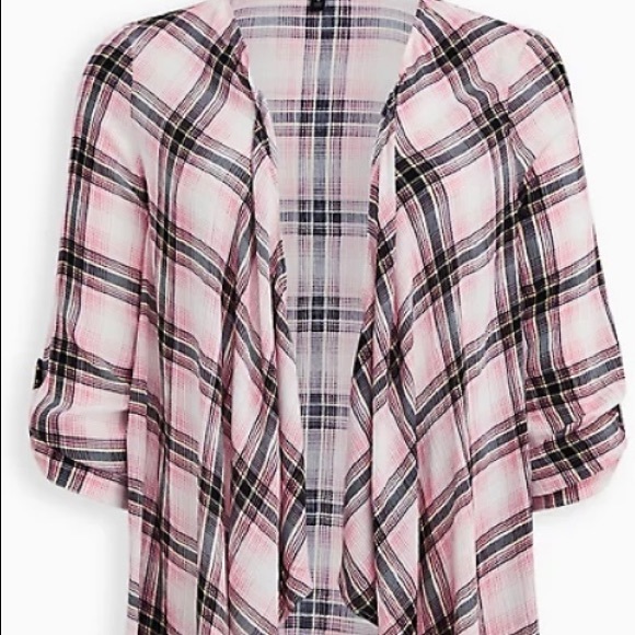 NWT Torrid plaid drape front gauze kimono - Picture 2 of 4